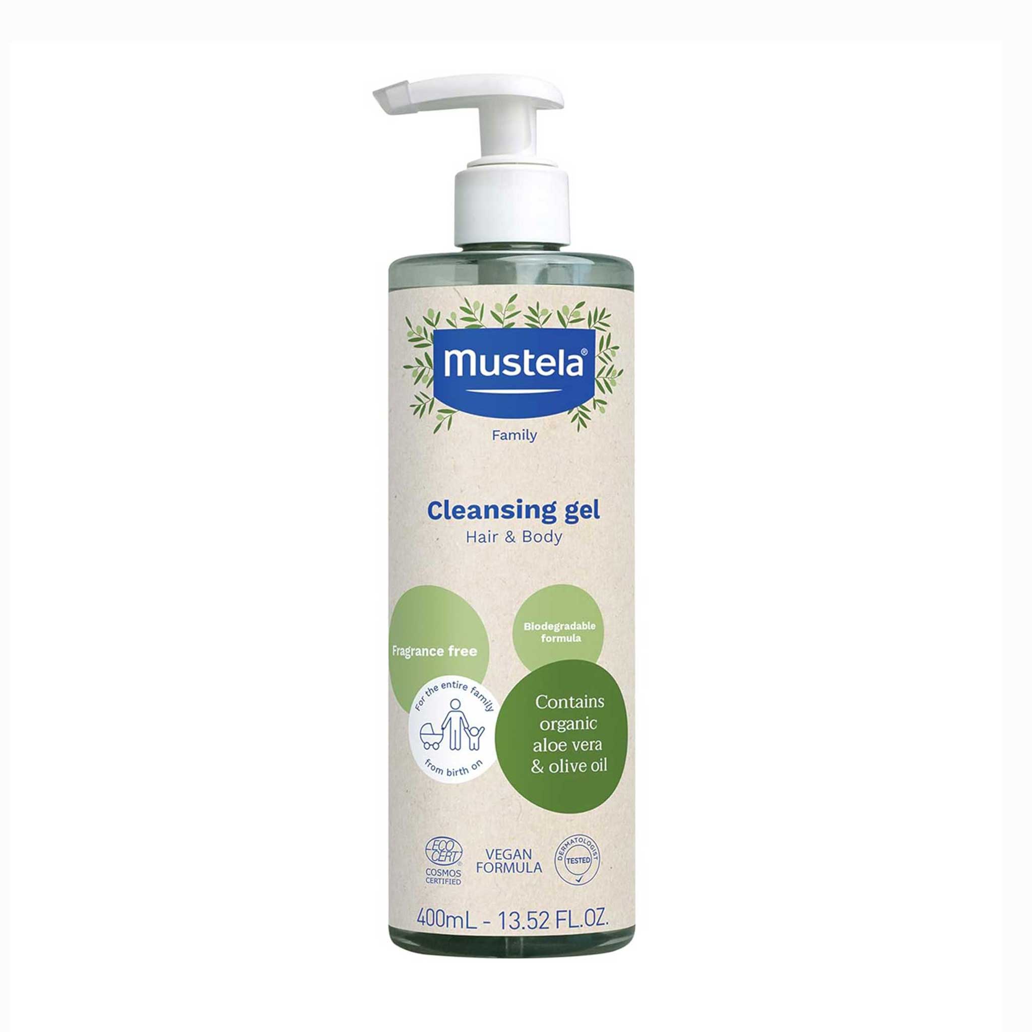 Mustela Organic Cleansing Gel – Hair & Body Wash with Aloe Vera & Olive Oil