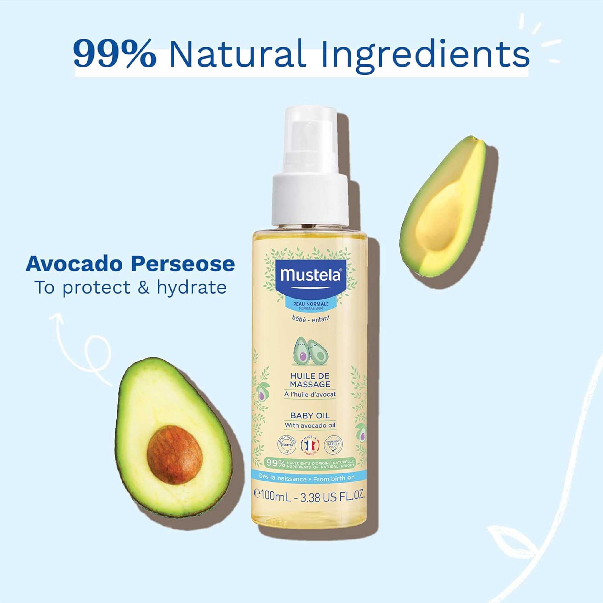 Mustela Baby Oil with Avocado Oil – Nourishing & Soothing Massage Oil