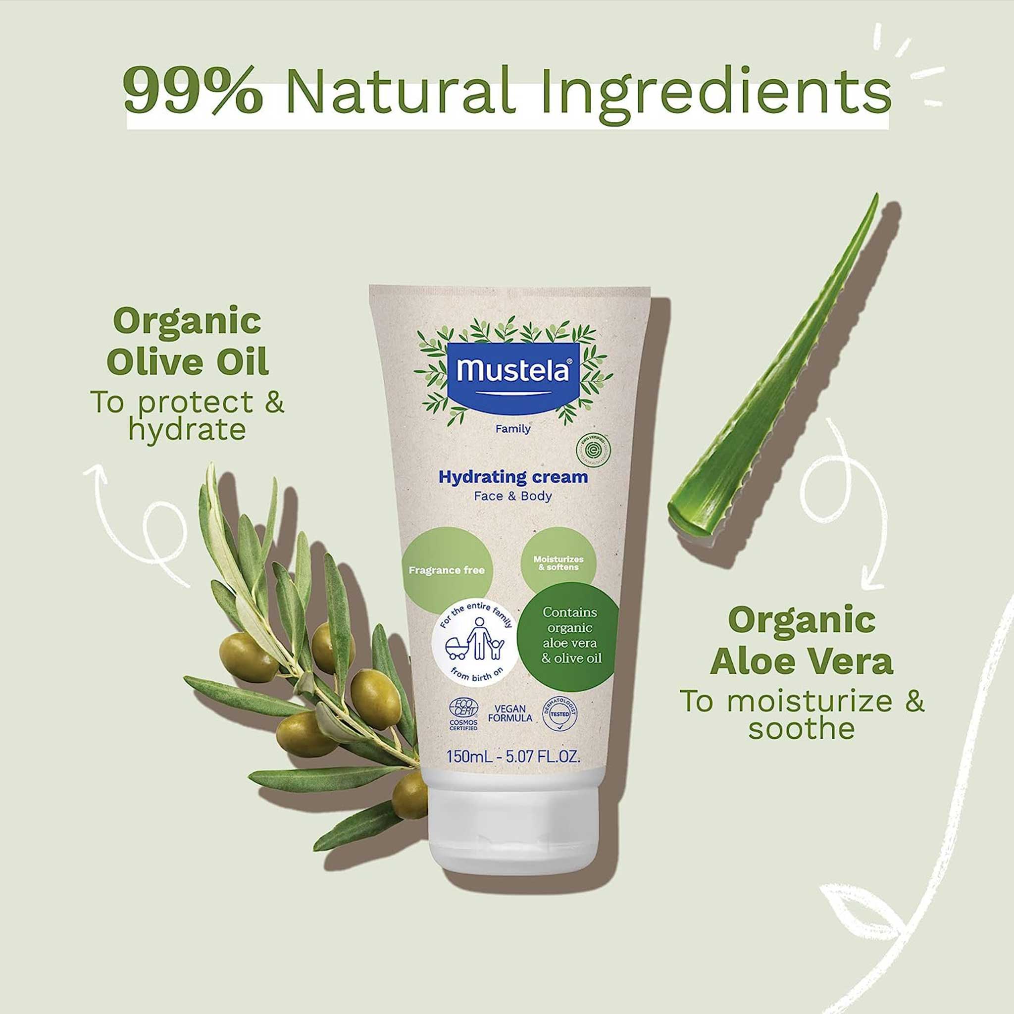 Mustela Organic Hydrating Cream – Face & Body with Aloe Vera & Olive Oil