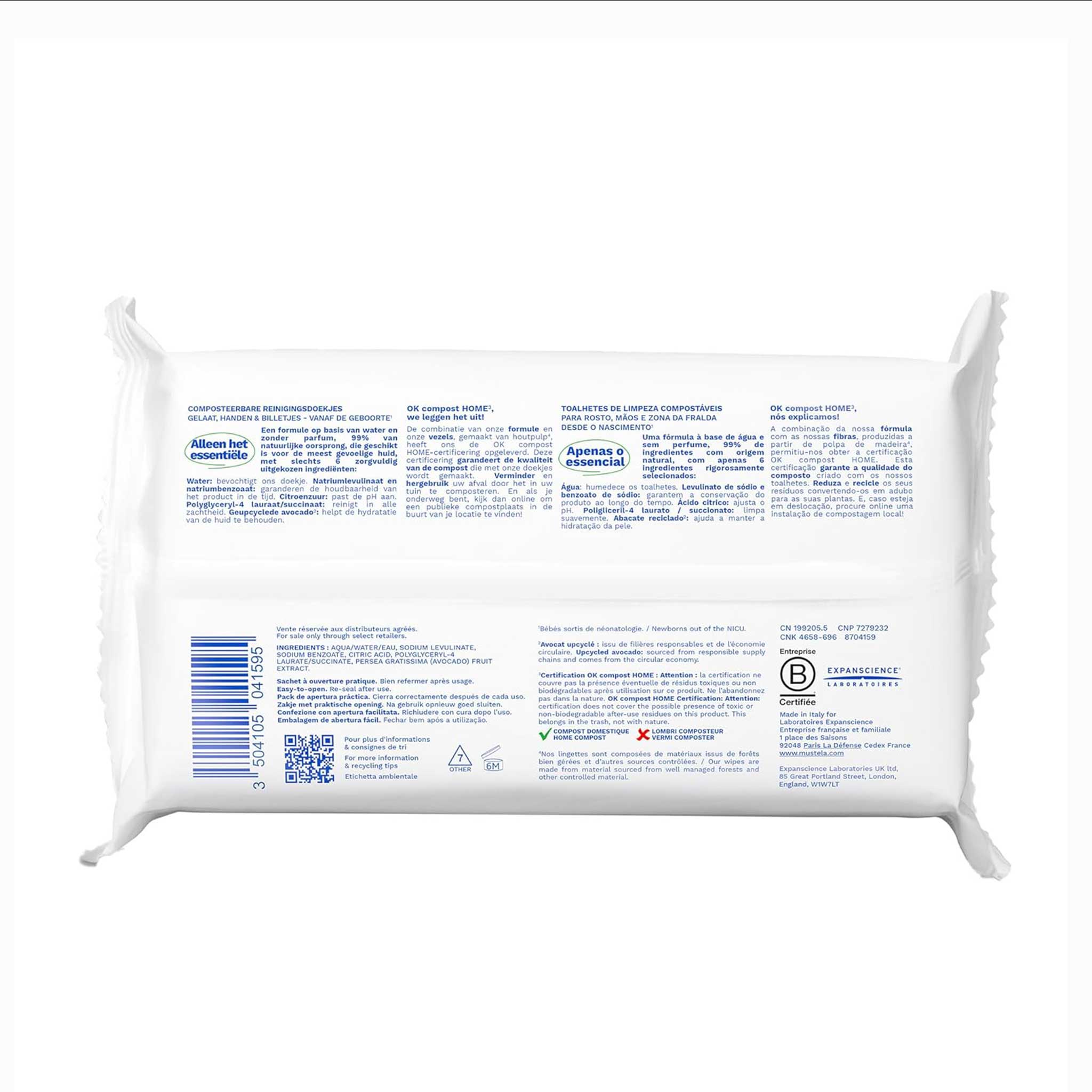 Mustela Cleansing Water Wipes – 60-Pack for Gentle Hydration