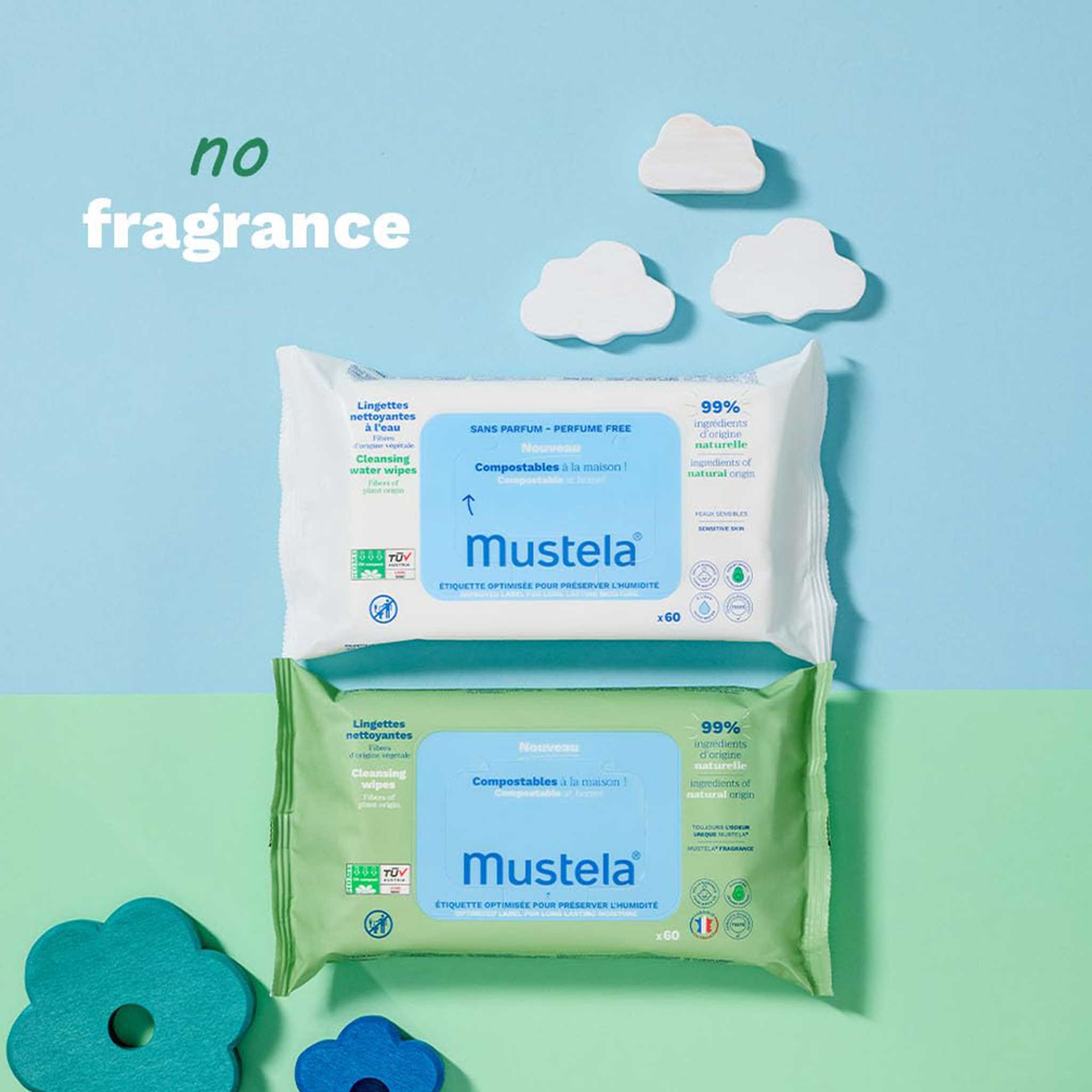 Mustela Cleansing Water Wipes – 60-Pack for Gentle Hydration