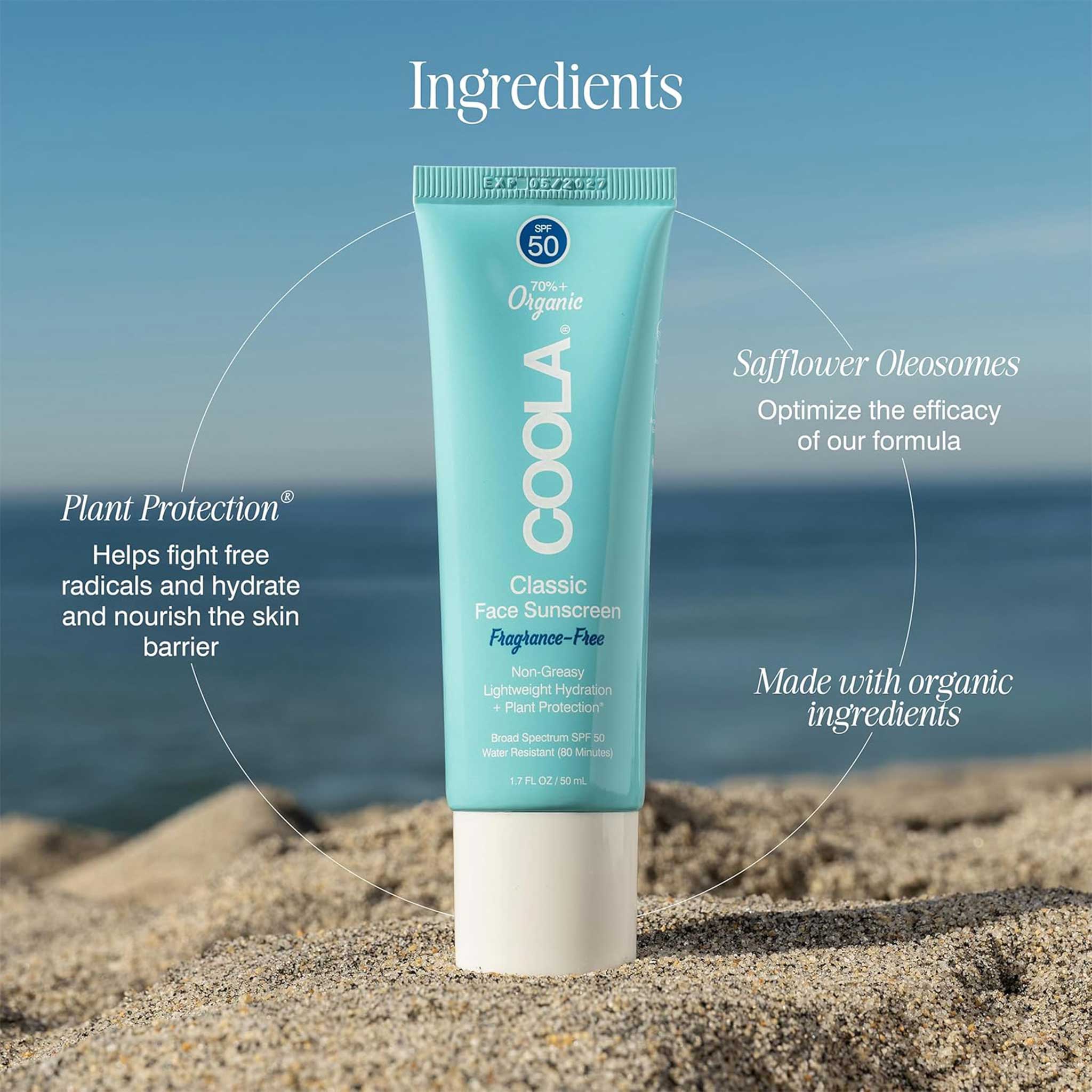 COOLA Classic Face Sunscreen SPF 50 – Fragrance-Free & Lightweight Protection